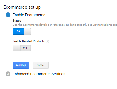 Ecommerce tracking can be enabled by using the Admin section in Google Analytics