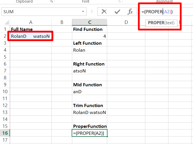 Use the proper function in exel