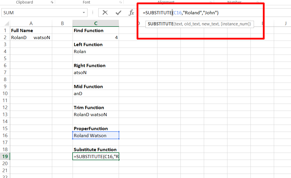 Use the substitute function in excel