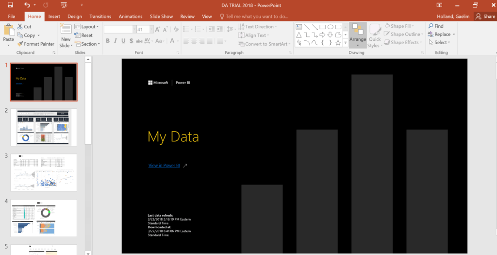 Make PowerBi into a Powerpoint Report