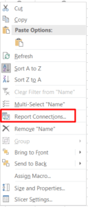 report connection to the pivot table