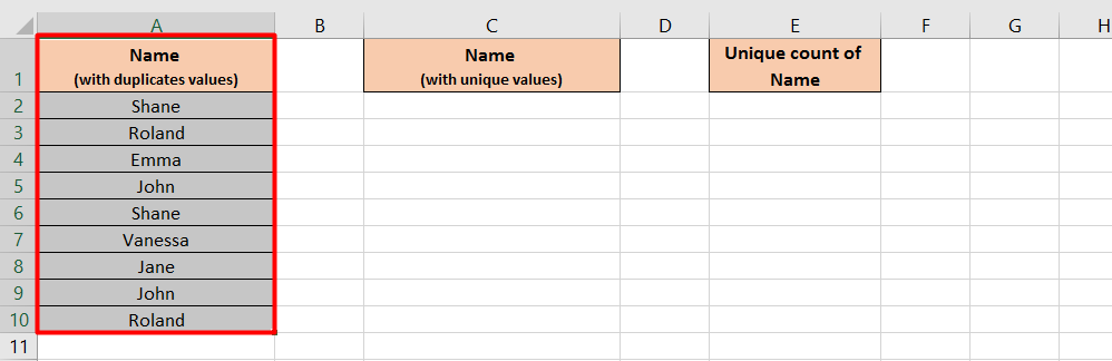Get the unique count by summing the range of values