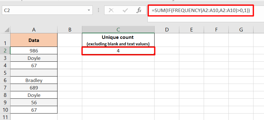 Pairing both SUM and IF can get you unique values in an Excel Column