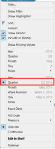 Change the date to quarter to create a waterfall chart chunked structure.
